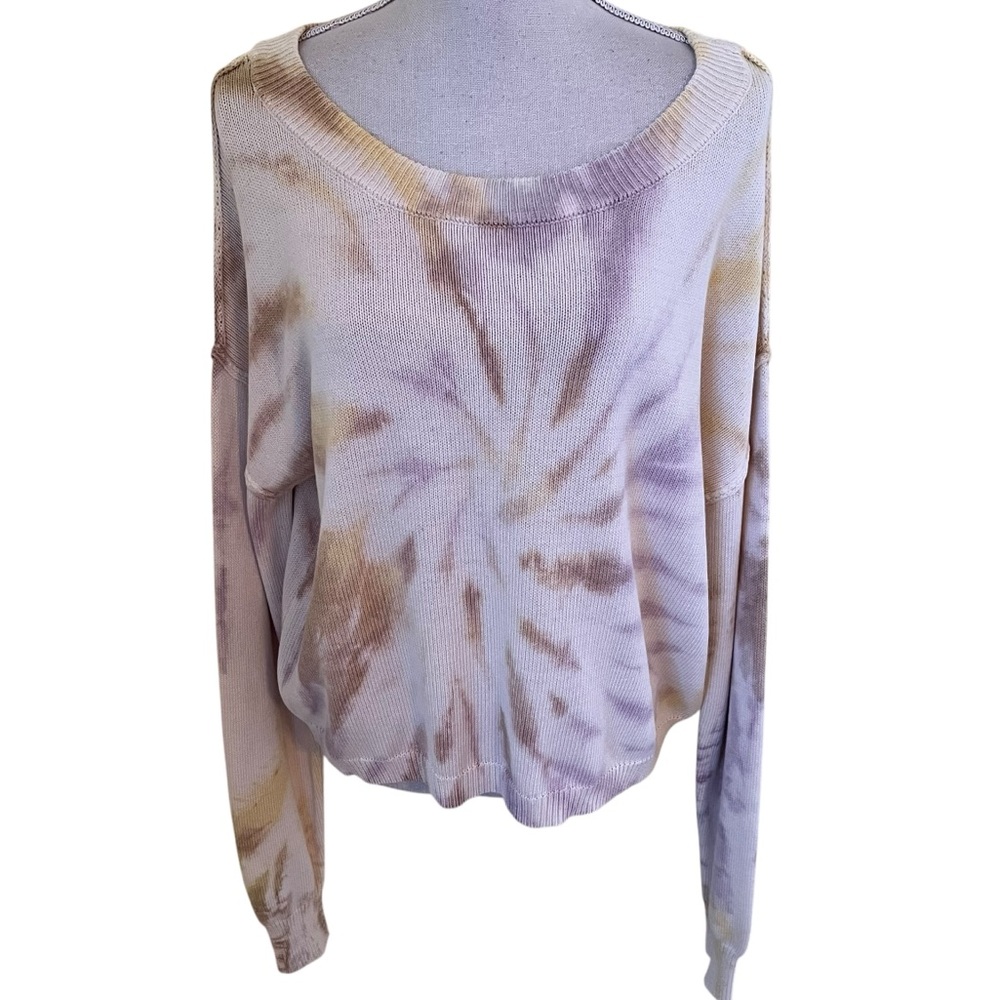 By Together Cream with Mustard/Tan/ Violet Tie Dye Scoop Neck Sweater S